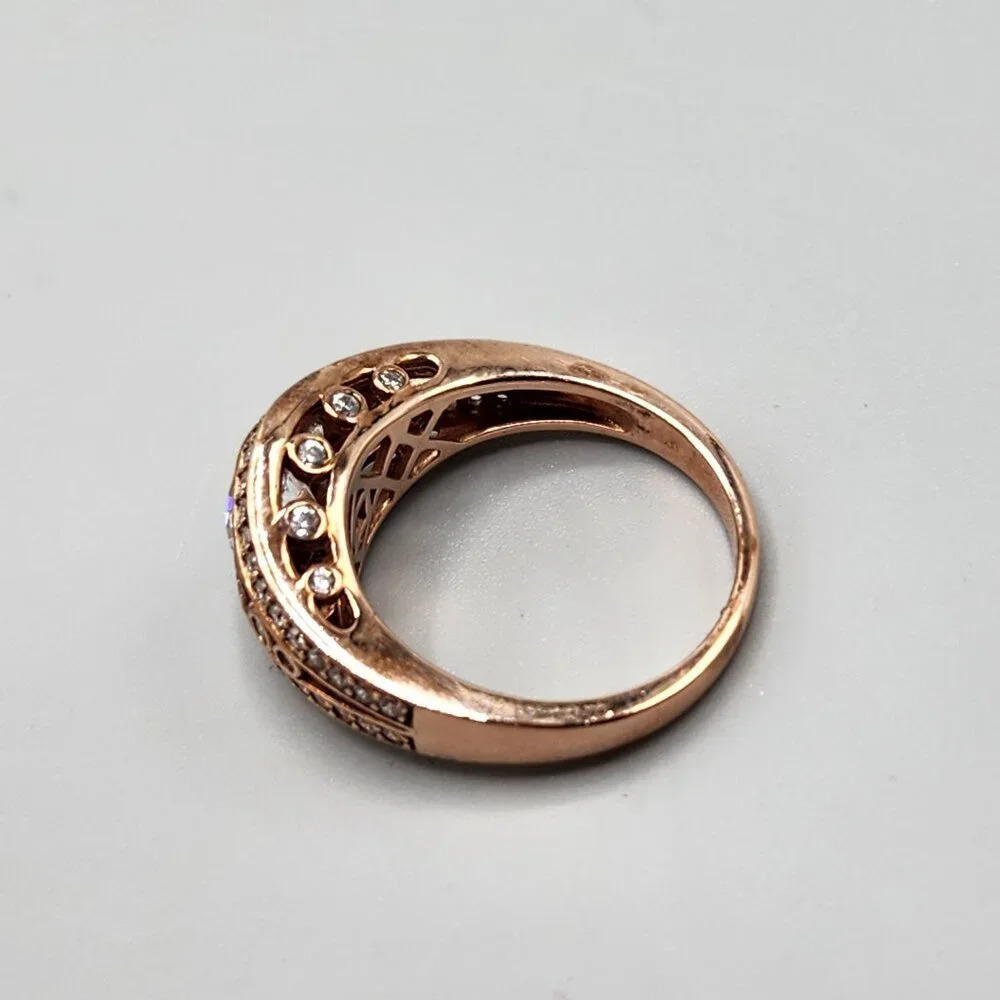 Rose Gold Tone Ring w/ Crystals Size  7 Sterling Silver - Picture 8 of 9